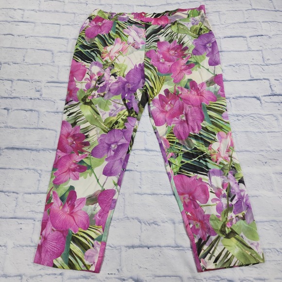 Trina Turk WOMENS SIZE L Bold Flower Colorful Floral Wide Leg Pants Pull On